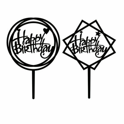 Acrylic Home Happy Birthday Decor Baking Cake Topper Card Party Decor Supply - Silver S108
