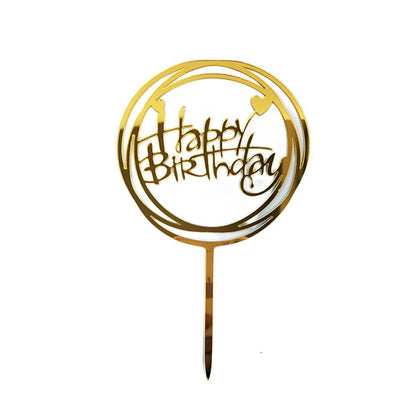 Acrylic Home Happy Birthday Decor Baking Cake Topper Card Party Decor Supply - Silver S108