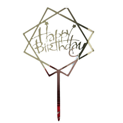 Acrylic Home Happy Birthday Decor Baking Cake Topper Card Party Decor Supply - Silver S108