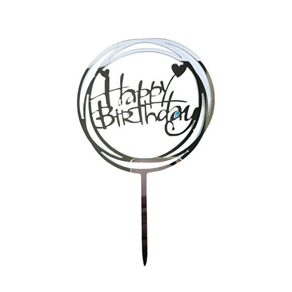 Acrylic Home Happy Birthday Decor Baking Cake Topper Card Party Decor Supply - Silver S108