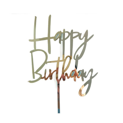 Acrylic Home Happy Birthday Decor Baking Cake Topper Card Party Decor Supply - Silver S108