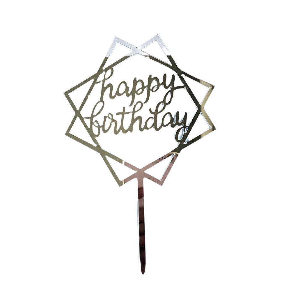 Acrylic Home Happy Birthday Decor Baking Cake Topper Card Party Decor Supply - Silver S108