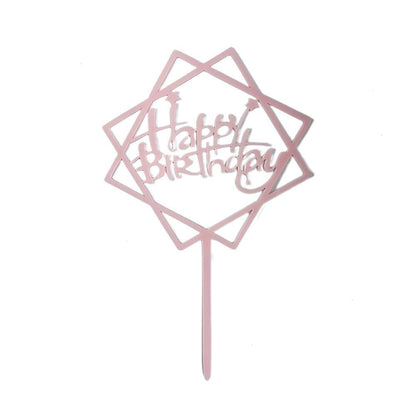 Acrylic Home Happy Birthday Decor Baking Cake Topper Card Party Decor Supply - Silver S108