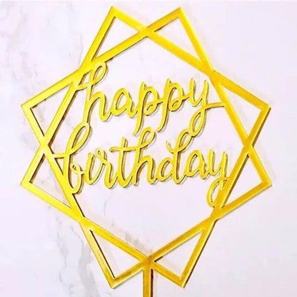 Acrylic Home Happy Birthday Decor Baking Cake Topper Card Party Decor Supply - Silver S224