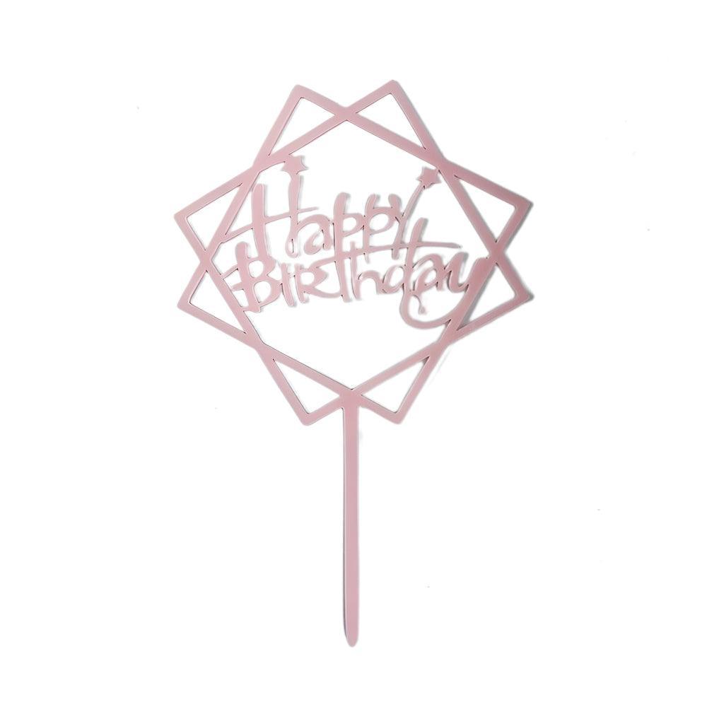 Acrylic Home Happy Birthday Decor Baking Cake Topper Card Party Decor Supply - Silver S224