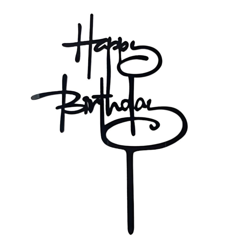 Acrylic Home Happy Birthday Decor Baking Cake Topper Card Party Decor Supply - Silver S24