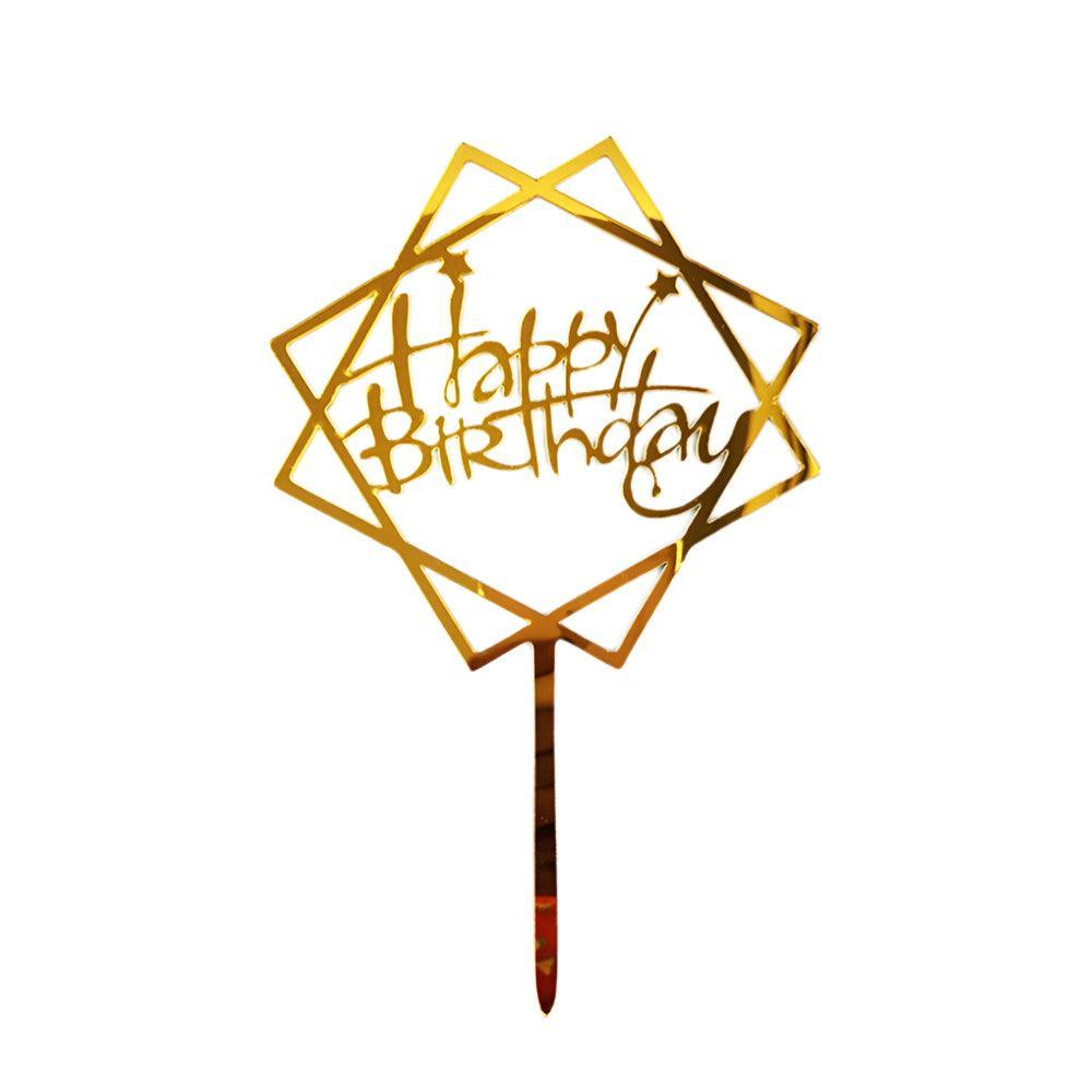 Acrylic Home Happy Birthday Decor Baking Cake Topper Card Party Decor Supply - Silver S31