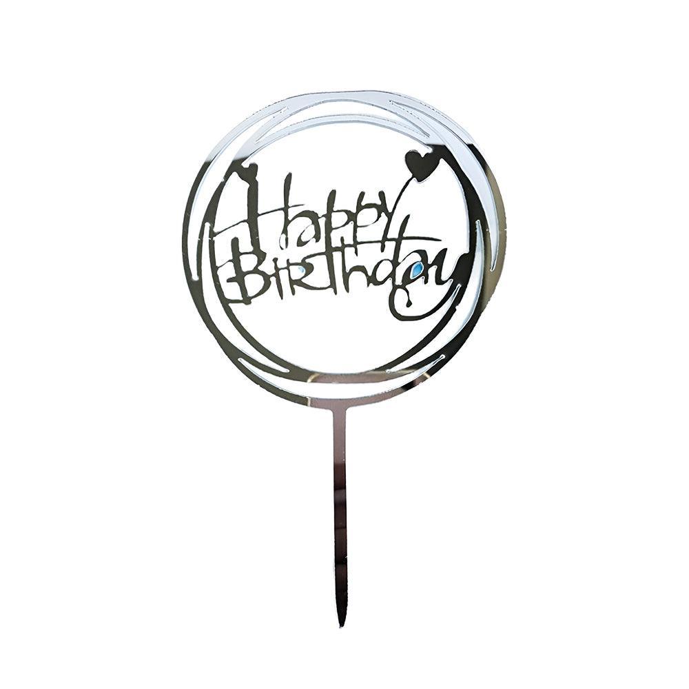 Acrylic Home Happy Birthday Decor Baking Cake Topper Card Party Decor Supply - Silver S31