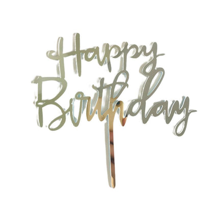 Acrylic Home Happy Birthday Decor Baking Cake Topper Card Party Decor Supply - Silver S31
