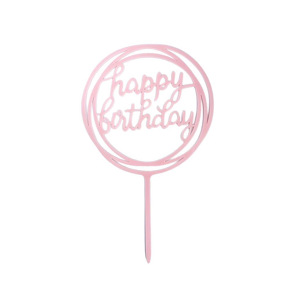 Acrylic Home Happy Birthday Decor Baking Cake Topper Card Party Decor Supply - Silver S31