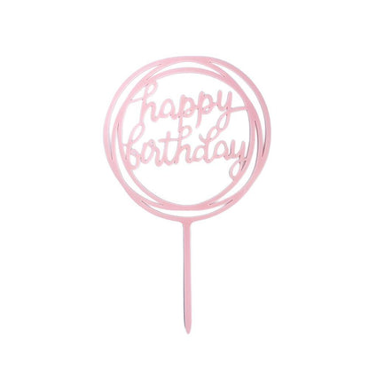 Acrylic Home Happy Birthday Decor Baking Cake Topper Card Party Decor Supply - Silver S31