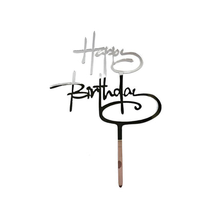 Acrylic Home Happy Birthday Decor Baking Cake Topper Card Party Decor Supply - Silver S48