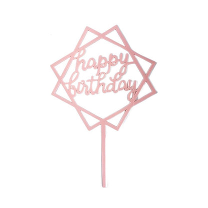 Acrylic Home Happy Birthday Decor Baking Cake Topper Card Party Decor Supply - Silver S48