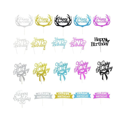 Happy Birthday Cake Topper Colour Printed Acrylic Party Decorations - Black-Butterfly