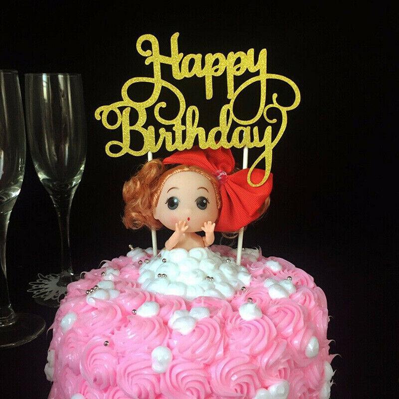 Happy Birthday Cake Topper Colour Printed Acrylic Party Decorations - Black-Butterfly