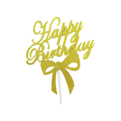 Happy Birthday Cake Topper Colour Printed Acrylic Party Decorations - Black-Butterfly
