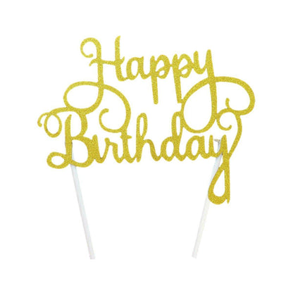 Happy Birthday Cake Topper Colour Printed Acrylic Party Decorations - Black-Butterfly