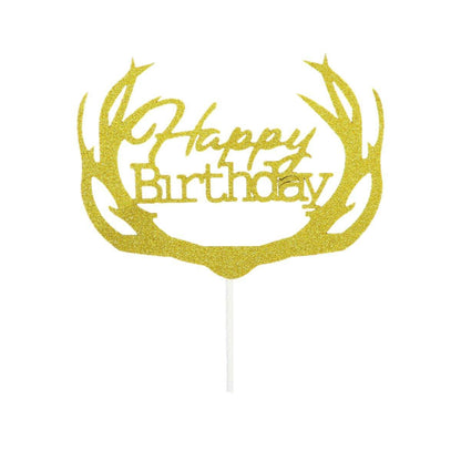 Happy Birthday Cake Topper Colour Printed Acrylic Party Decorations - Black-Butterfly