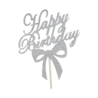 Happy Birthday Cake Topper Colour Printed Acrylic Party Decorations - Black-Butterfly