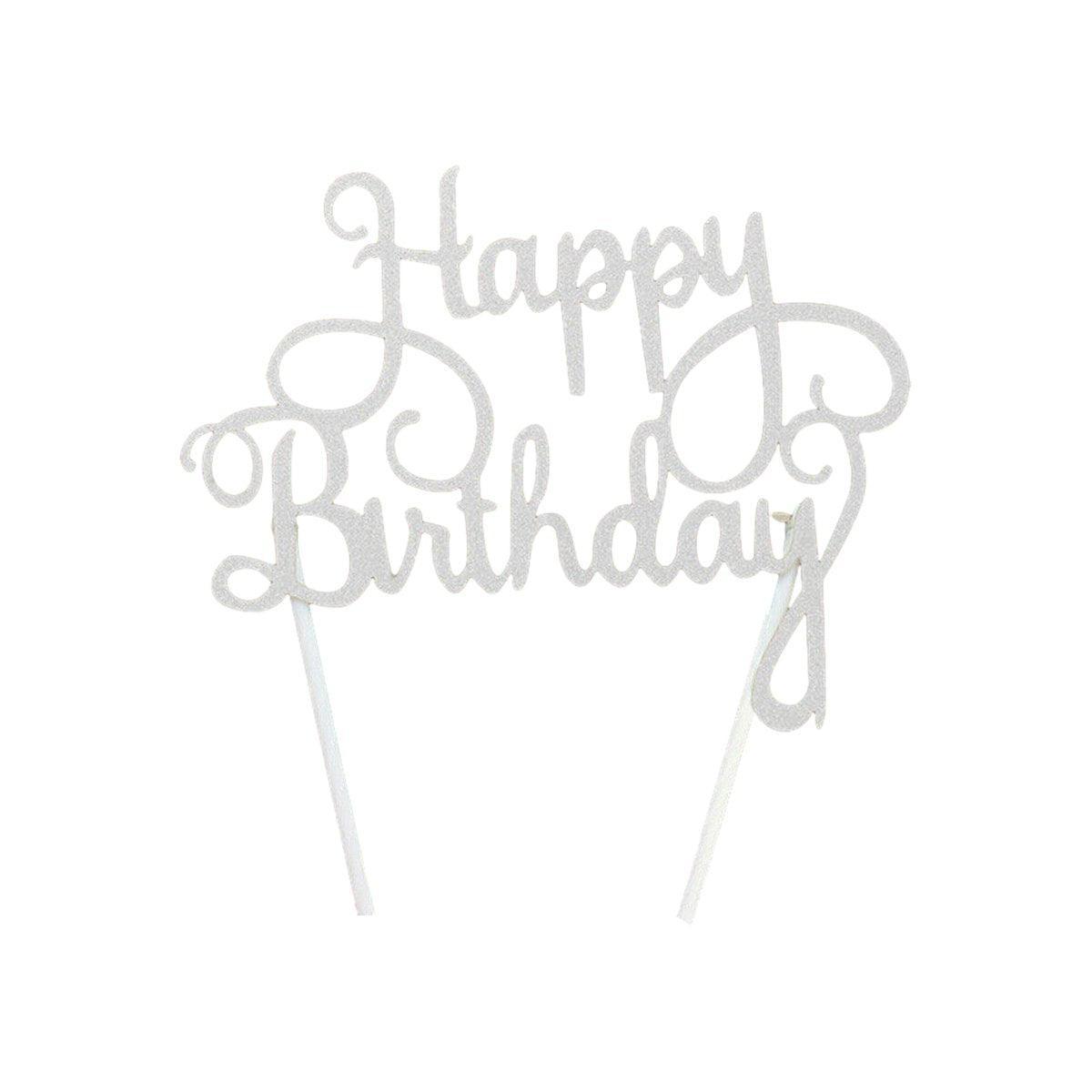 Happy Birthday Cake Topper Colour Printed Acrylic Party Decorations - Black-Butterfly