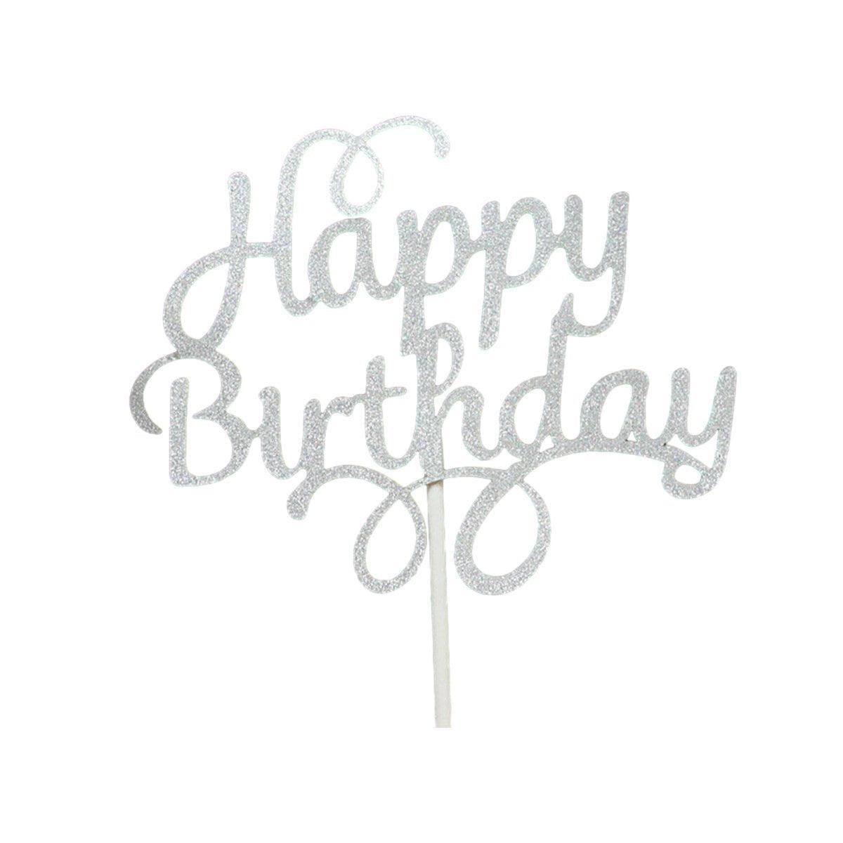 Happy Birthday Cake Topper Colour Printed Acrylic Party Decorations - Black-Butterfly