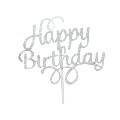 Happy Birthday Cake Topper Colour Printed Acrylic Party Decorations - Black-Butterfly