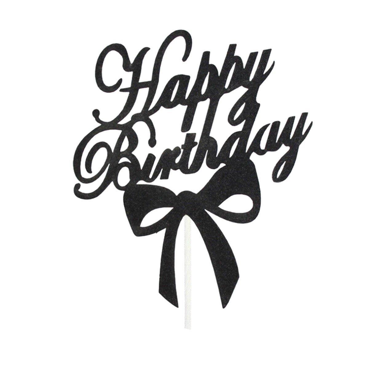 Happy Birthday Cake Topper Colour Printed Acrylic Party Decorations - Black-Butterfly