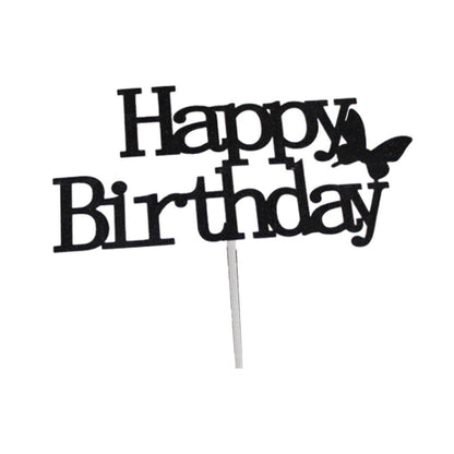 Happy Birthday Cake Topper Colour Printed Acrylic Party Decorations - Black-Butterfly