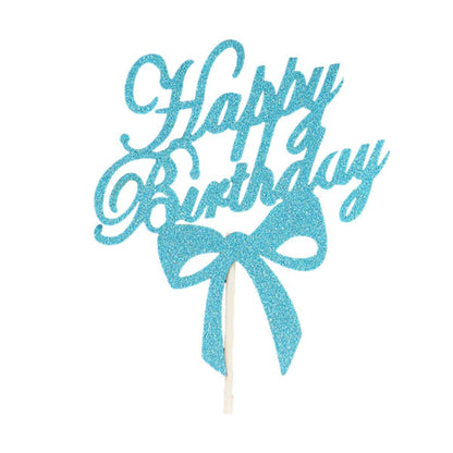 Happy Birthday Cake Topper Colour Printed Acrylic Party Decorations - Black-Butterfly