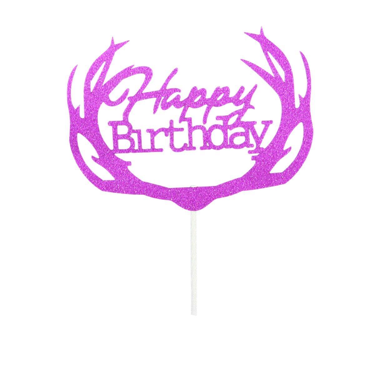 Happy Birthday Cake Topper Colour Printed Acrylic Party Decorations - Black-Butterfly