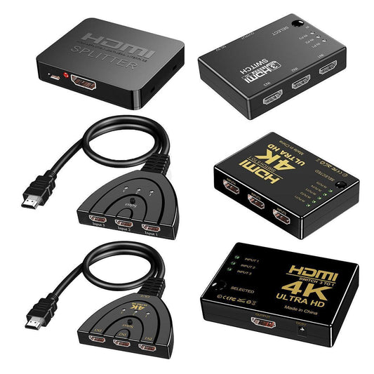 HDMI Switch Splitter 3-in-1 5-in-1 or 1-in-2 1080p 4K Manual or Remote Options - 3 in 1 Switch 4K Remote IR.