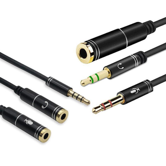 3.5mm AUX Cable Mic Audio Splitter Extension Headphone Adapter Male to Female - 2 Male to 1 Female Jack.