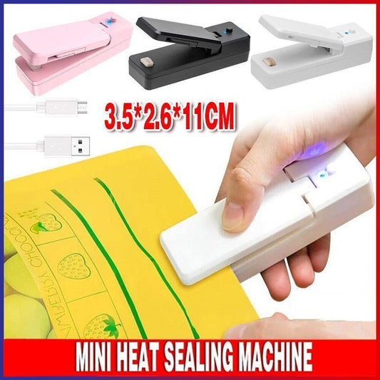 Portable Mini Heat Sealing Machine USB Rechargeable Food Sealer Plastic Bag - Pink.