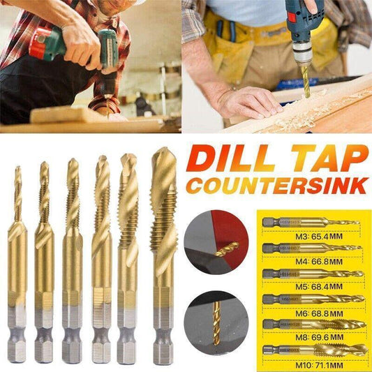 6X Hss Hex Shank Tap Drill Bits Metric Thread Screw Compound Tapping Set Tool.