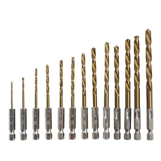 13pcs Quick Change Hss Titanium Drill Bits Hex Shank Set Soft Metal Wood Timber.