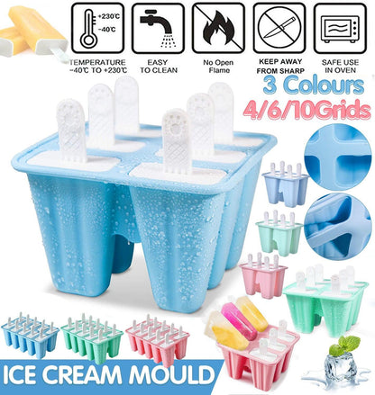 Silicone Ice Cream Mould Block Frozen Molds Icy Pole Jelly Popsicle - Pink-6Grid