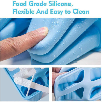 Silicone Ice Cream Mould Block Frozen Molds Icy Pole Jelly Popsicle - Pink-6Grid