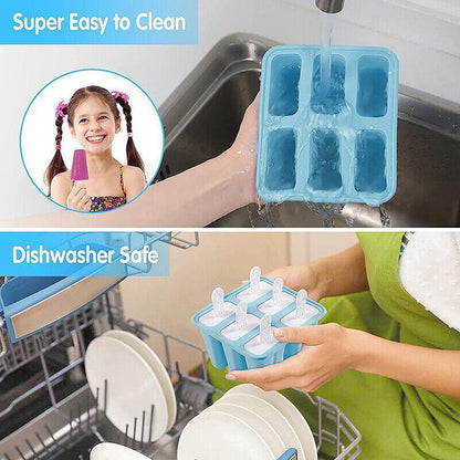 Silicone Ice Cream Mould Block Frozen Molds Icy Pole Jelly Popsicle - Pink-6Grid