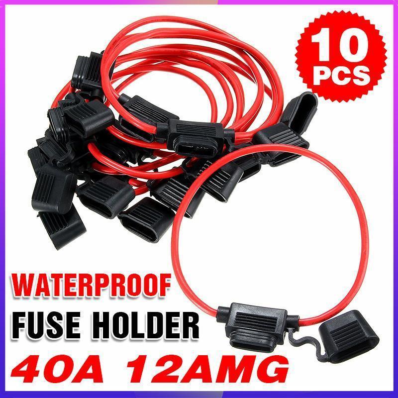 10Pcs 12V 40A Waterproof Standard Blade Inline Fuse Holder.