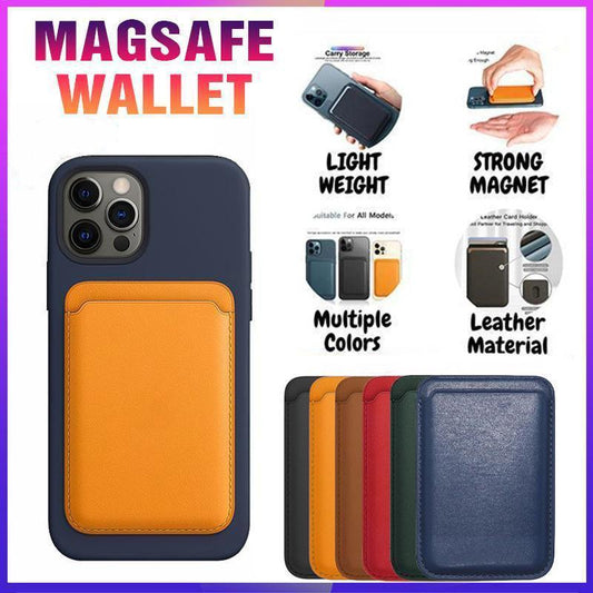 Leather Card Holder Wallet Pocket for iPhone 14 13 Pro Max with Snap-On Attachment - Blue.