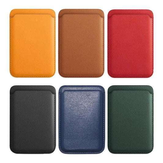 Leather Card Holder Wallet Pocket for iPhone 14 13 Pro Max with Snap-On Attachment - Blue.