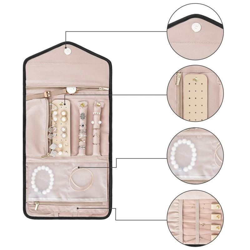 Periea Travel Jewellery Roll -Jewellery Travel Pouch Portable Case Box Organiser - Pink.