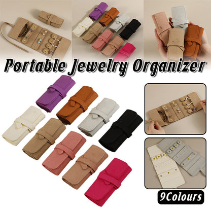 Portable Microfiber Jewelry Storage Bag Roll Organizer for Earrings Necklaces - Purple.