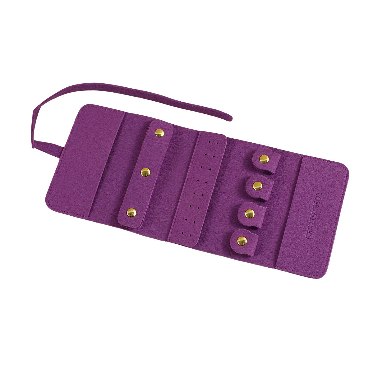 Portable Microfiber Jewelry Storage Bag Roll Organizer for Earrings Necklaces - Purple.
