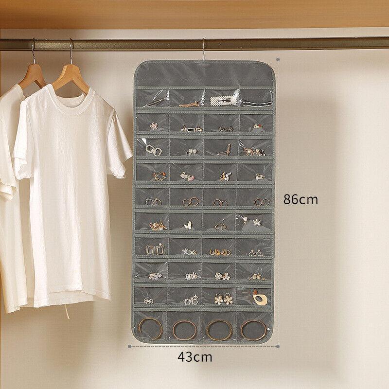 80 Pockets Jewelry Hanging Storage Organizer Holder Earring Display Pouch Bag - Beige