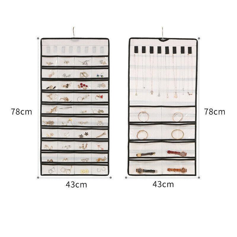 80 Pockets Jewelry Hanging Storage Organizer Holder Earring Display Pouch Bag - Beige