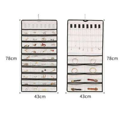 80 Pockets Jewelry Hanging Storage Organizer Holder Earring Display Pouch Bag - Beige