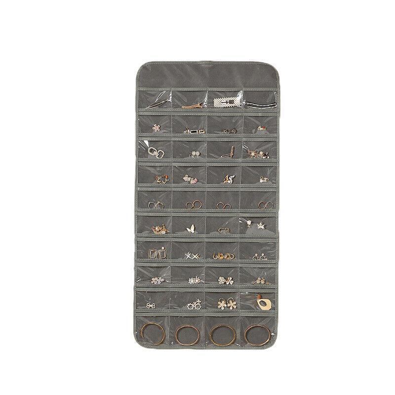 80 Pockets Jewelry Hanging Storage Organizer Holder Earring Display Pouch Bag - Beige