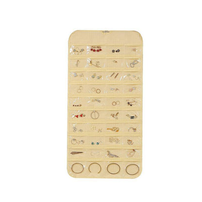 80 Pockets Jewelry Hanging Storage Organizer Holder Earring Display Pouch Bag - Beige