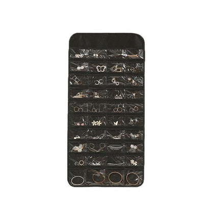 80 Pockets Jewelry Hanging Storage Organizer Holder Earring Display Pouch Bag - Beige
